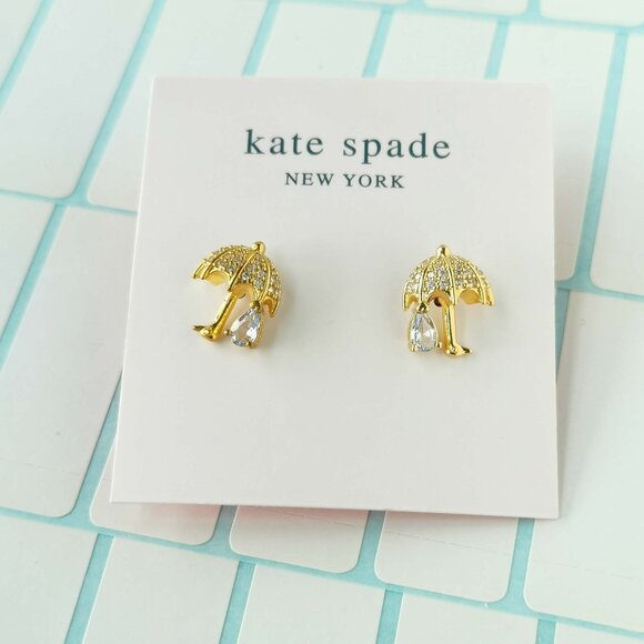 Kate Spade Jewelry - Kate Spade Rain or Shine Pave Umbrella Gold Stud Earrings with dust bag
